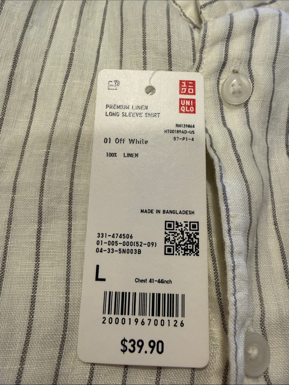 Uniqlo premium linen striped long sleeve button down shirt - Picture 2 of 3